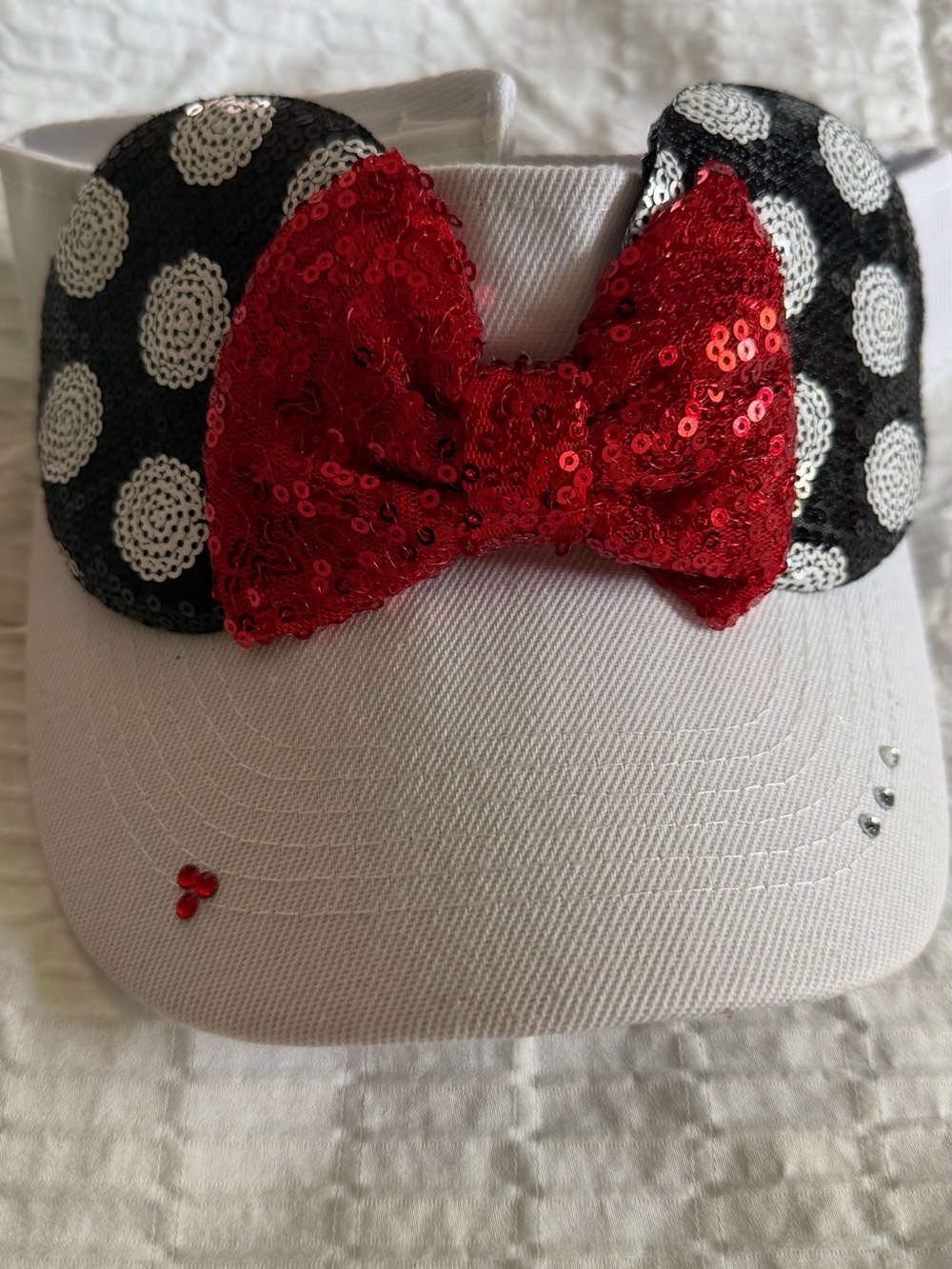 Kids Sequin Bow Visor - Red Bow, Black & White Ears